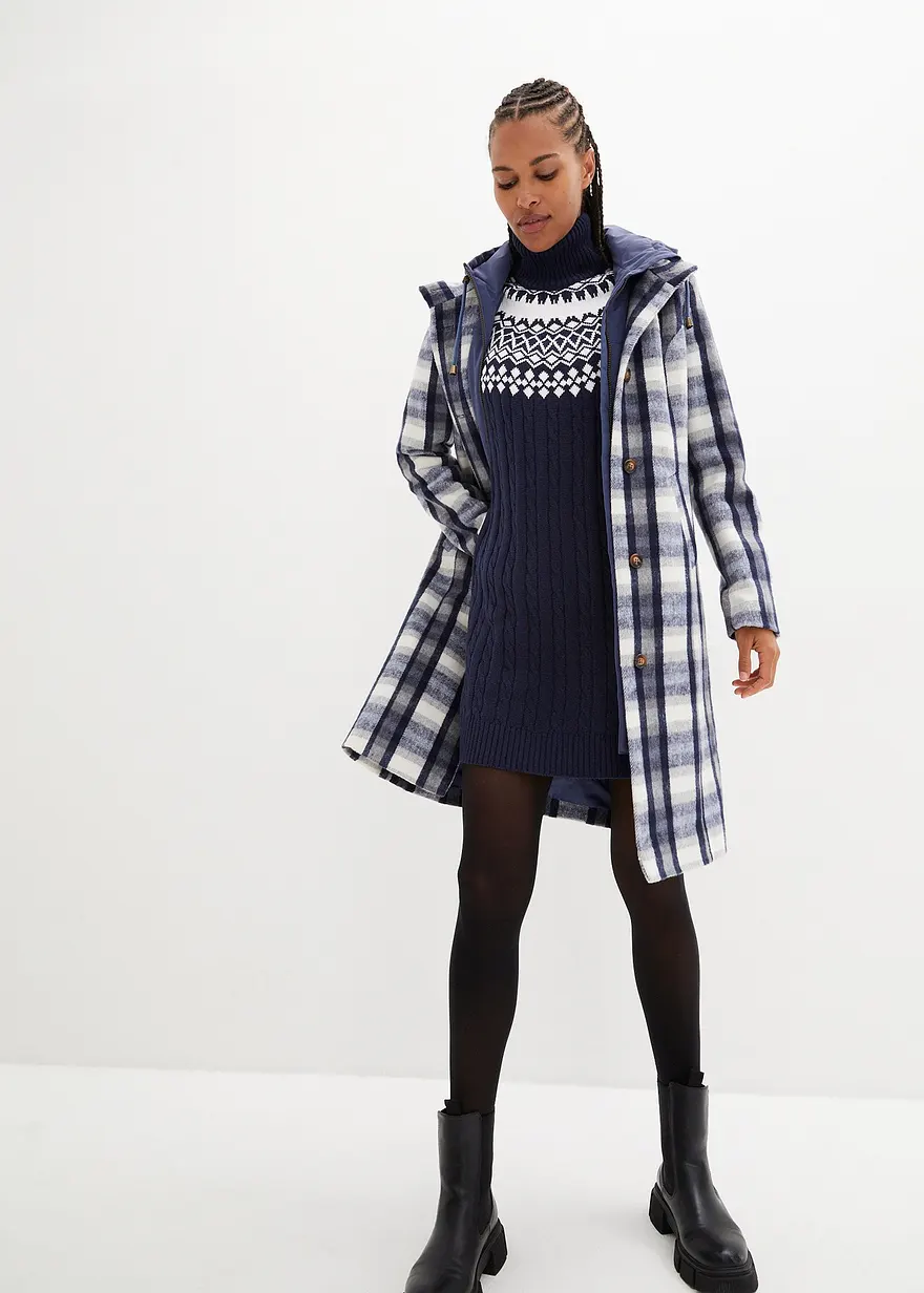 Bonprix Bequemes Norweger-Strickkleid Mit Zopfmuster - Blau