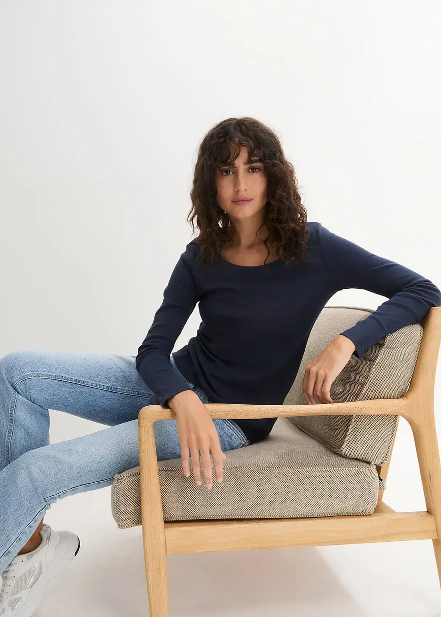 Bonprix Bequemes Shirt Aus Bio-Baumwolle - Blau - Damen