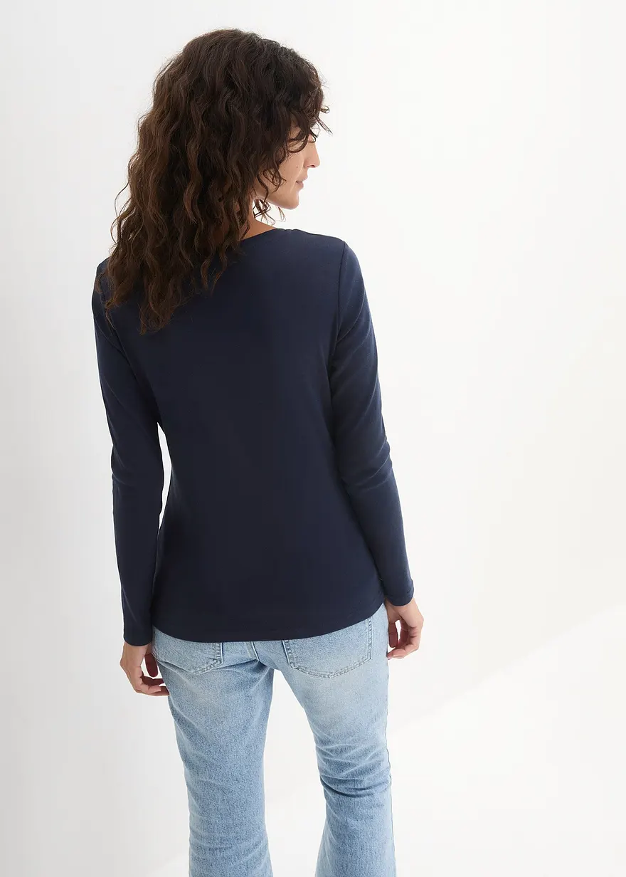 Bonprix Bequemes Shirt Aus Bio-Baumwolle - Blau - Damen