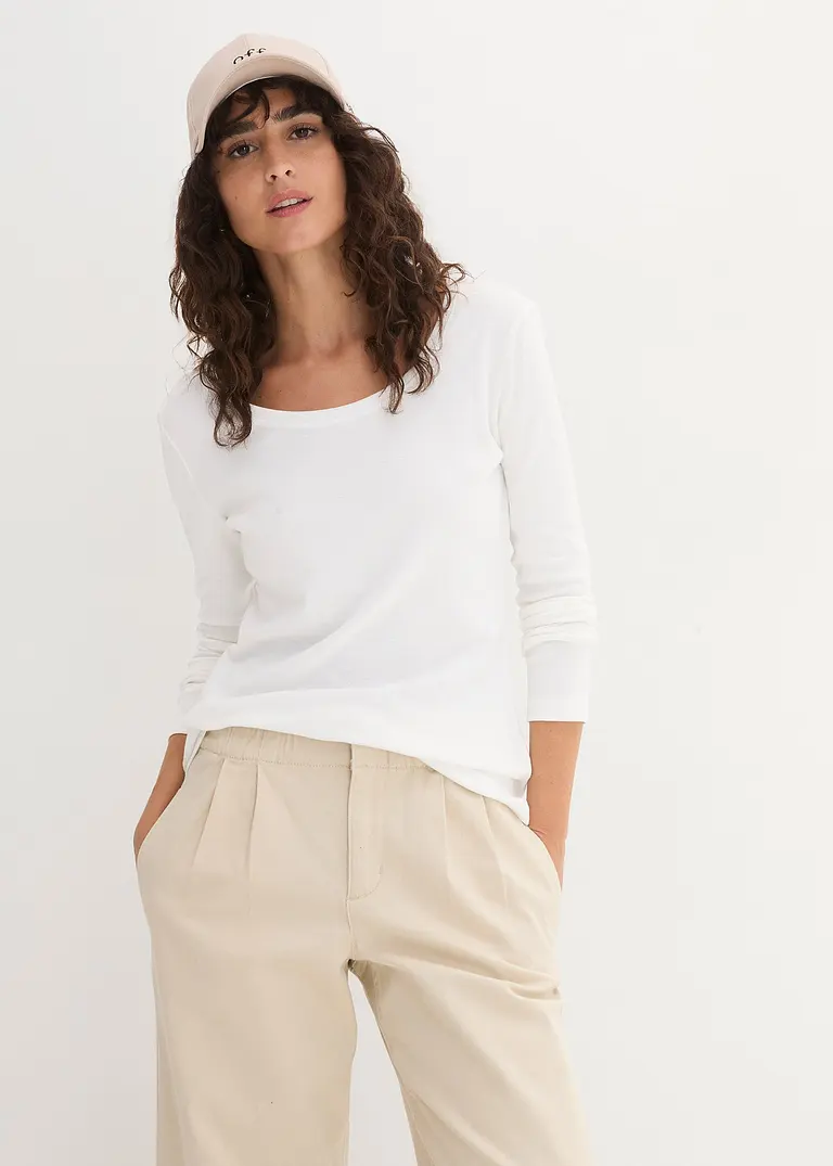 Bonprix Bequemes Shirt Aus Bio-Baumwolle - Weiß - Damen