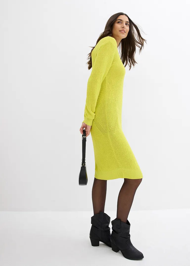 Bonprix Bequemes Strickleid Mit V-Ausschnitt - Grün - Damen