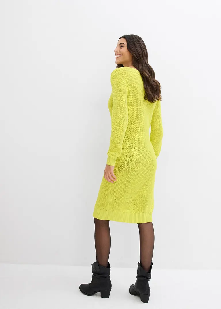 Bonprix Bequemes Strickleid Mit V-Ausschnitt - Grün - Damen