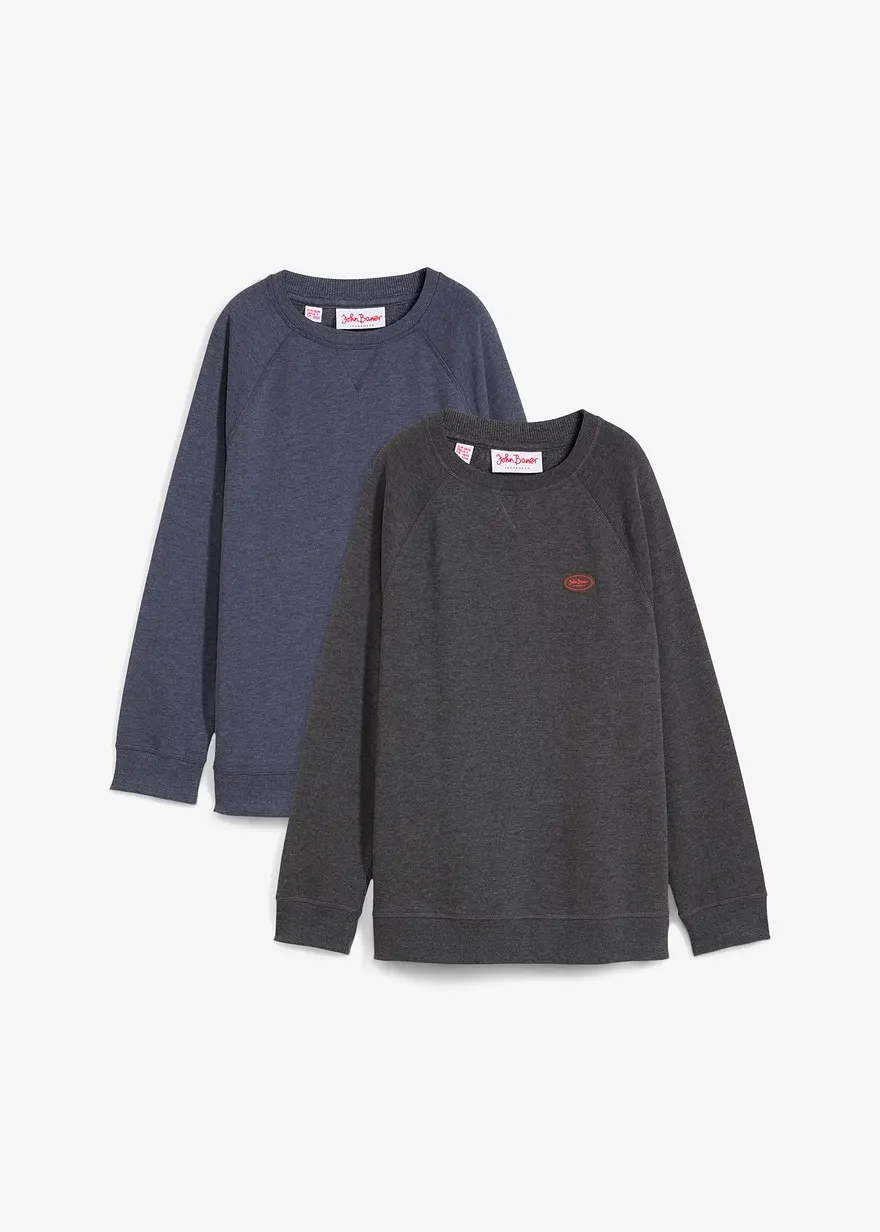 bonprix Bequemes Sweatshirt im 2er-Pack - anthrazit meliert+dunkelblau