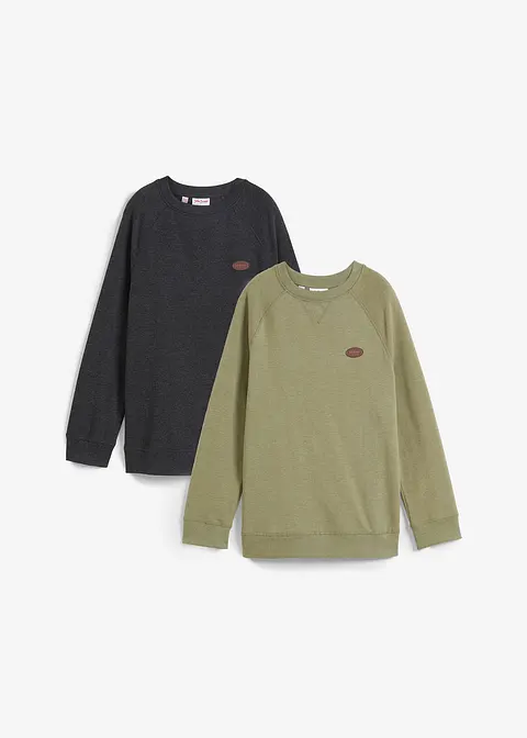 bonprix Bequemes Sweatshirt im 2er-Pack - schwarz+oliv meliert