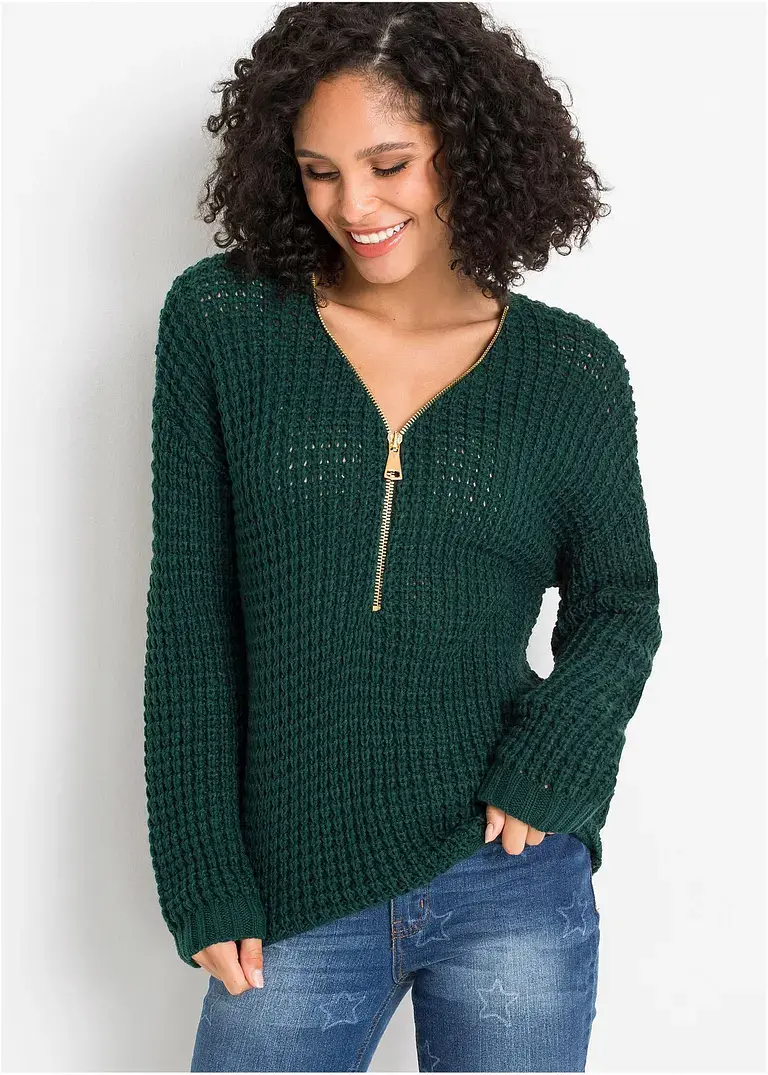 Bonprix Besonderer Pullover Mit Regulierbarem Ausschnitt - Grün