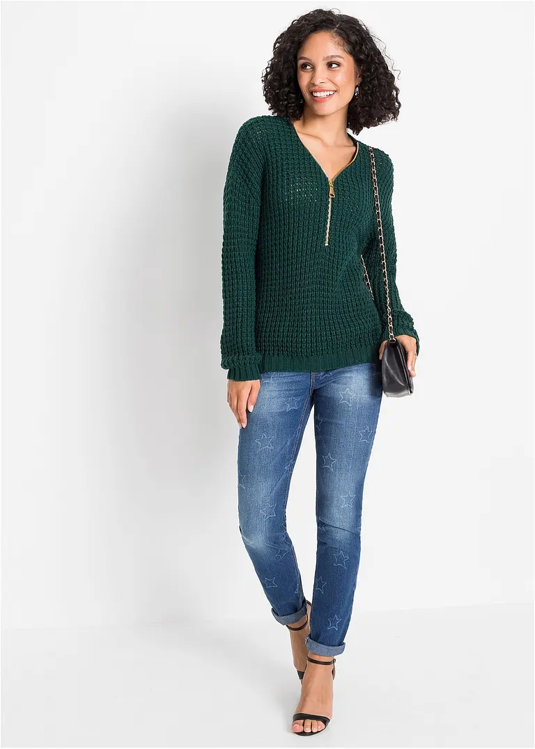 Bonprix Besonderer Pullover Mit Regulierbarem Ausschnitt - Grün