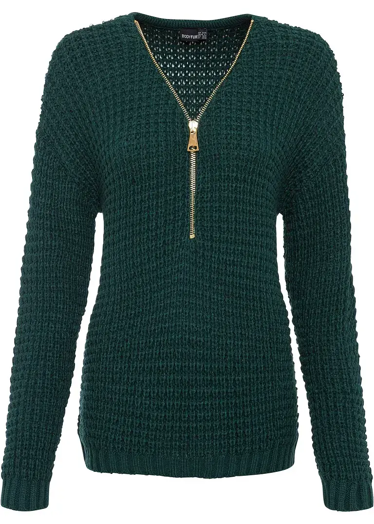 bonprix Besonderer Pullover mit regulierbarem Ausschnitt - grün