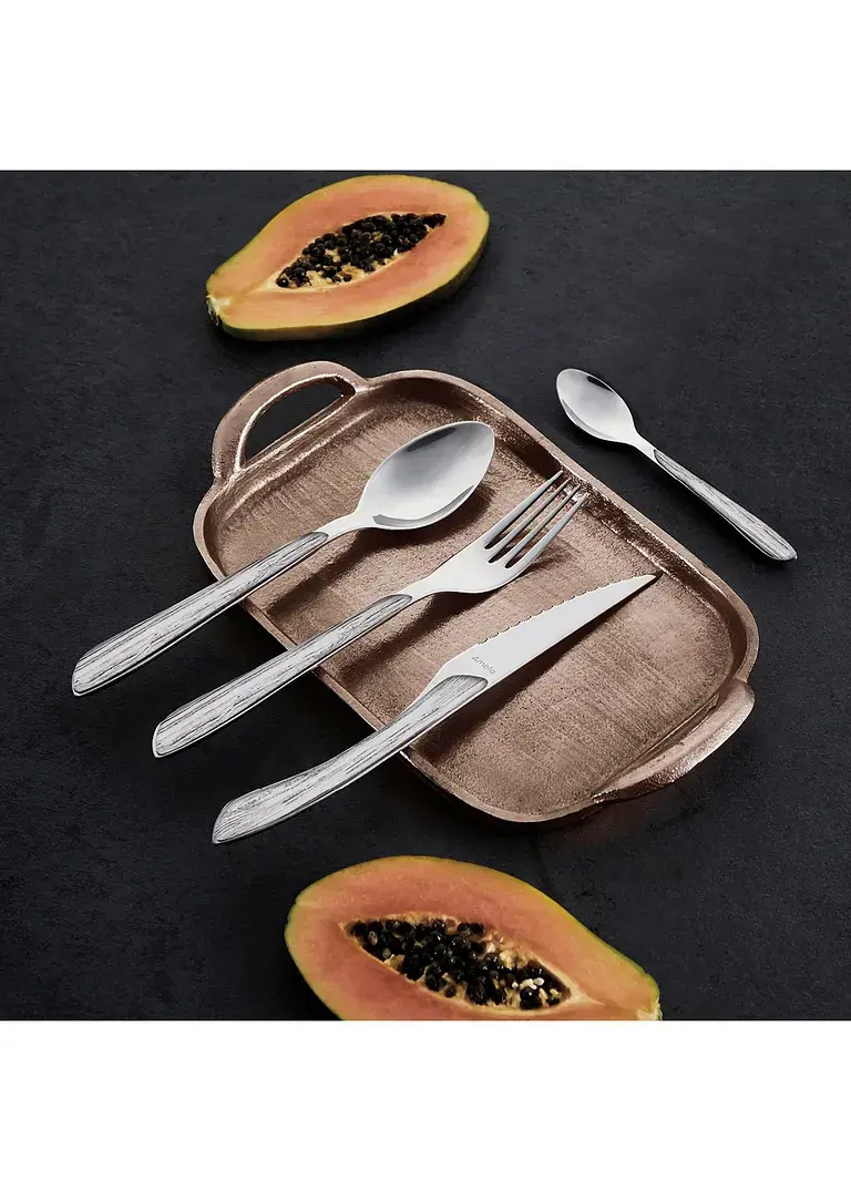 Bonprix Besteck Mit Hochwertigem Griffdesign In Holzoptik - Grau