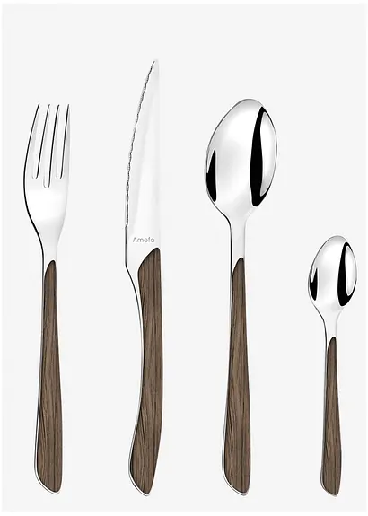 bonprix Besteck mit hochwertigem Griffdesign in Holzoptik - dunkelbraun