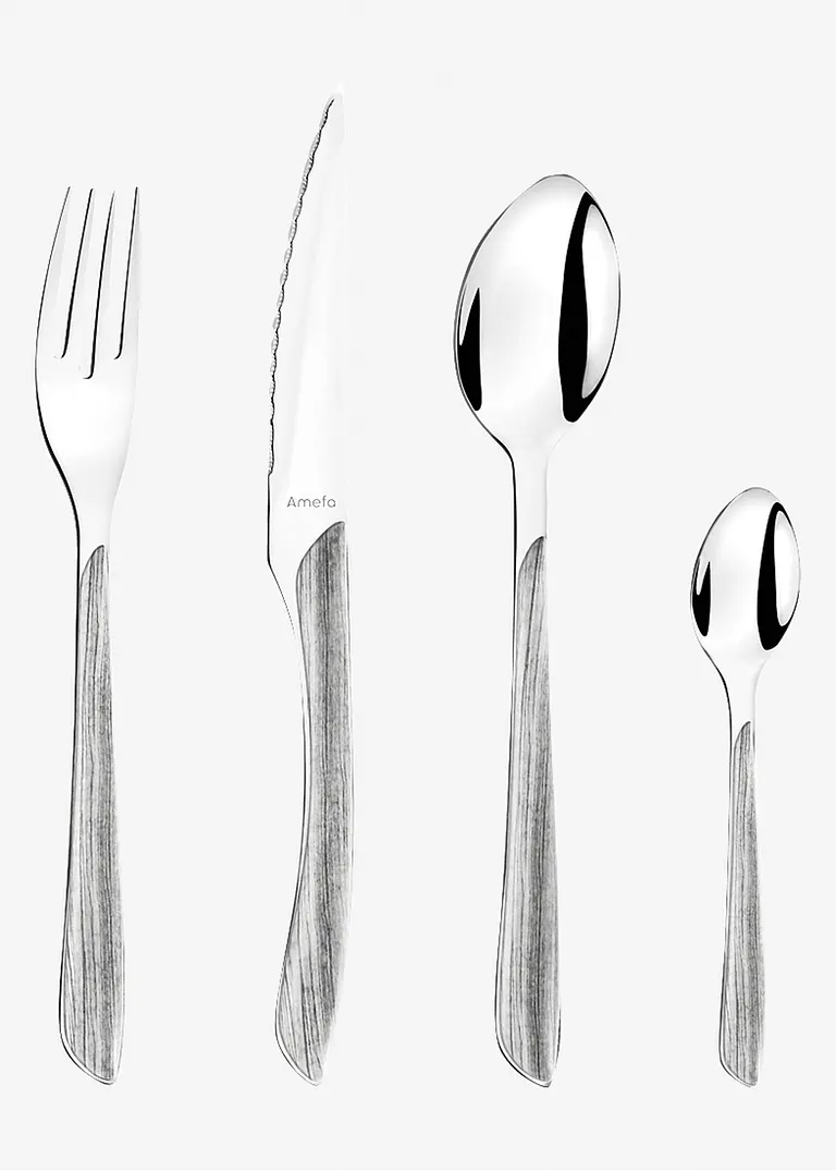 bonprix Besteck mit hochwertigem Griffdesign in Holzoptik - grau