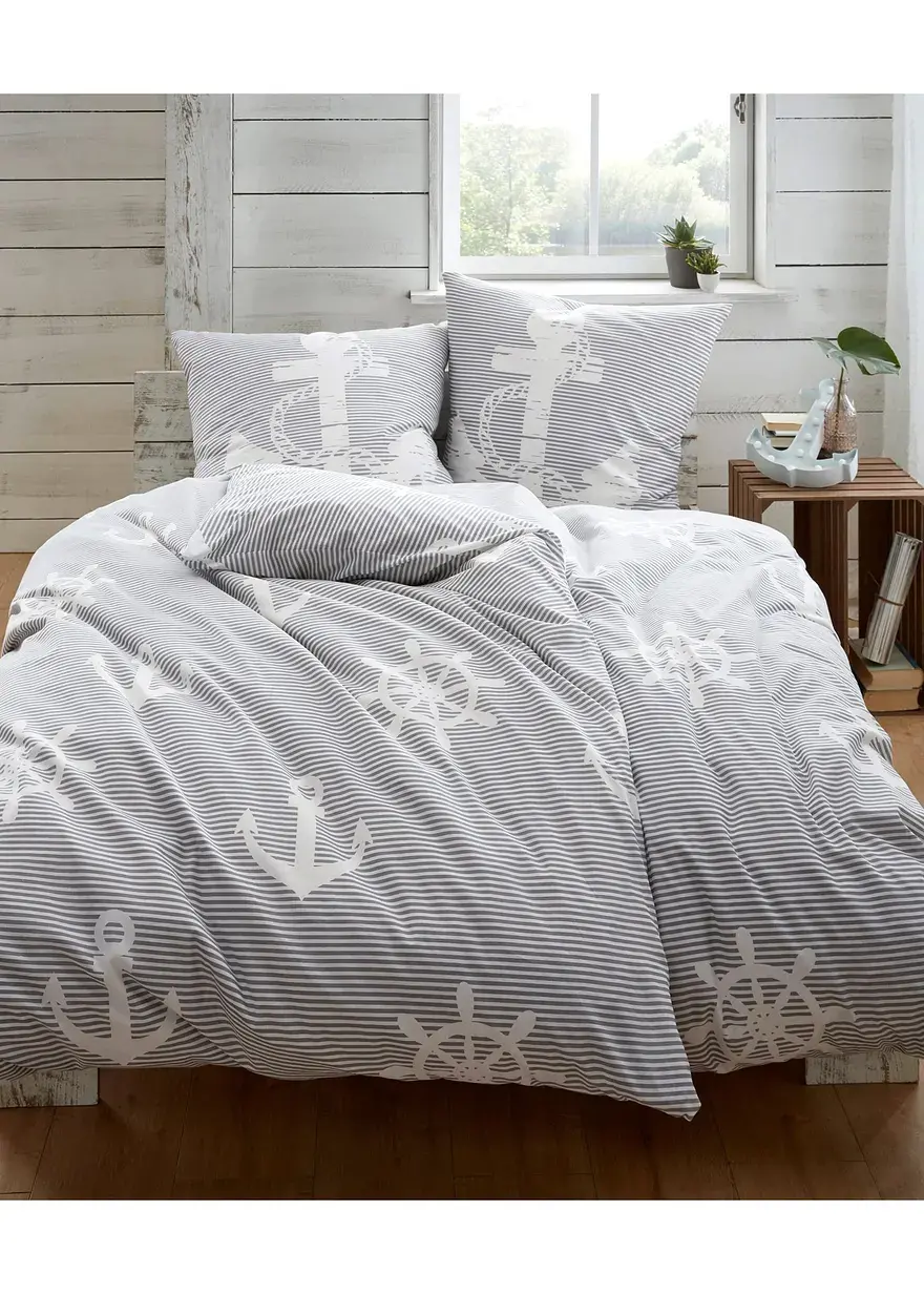 Bonprix Bettwäsche Mit Ankern Und Steuerrad - Grau/weiß Linon