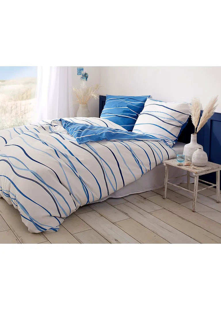 Bonprix Bettwäsche Mit Ansprechendem Wellen-Motiv - Blau Linon