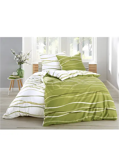 Bonprix Bettwäsche Mit Ansprechendem Wellen-Motiv - Grün Biber