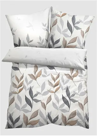 bonprix Bettwäsche mit Blättern Motiv - braun-grau Linon