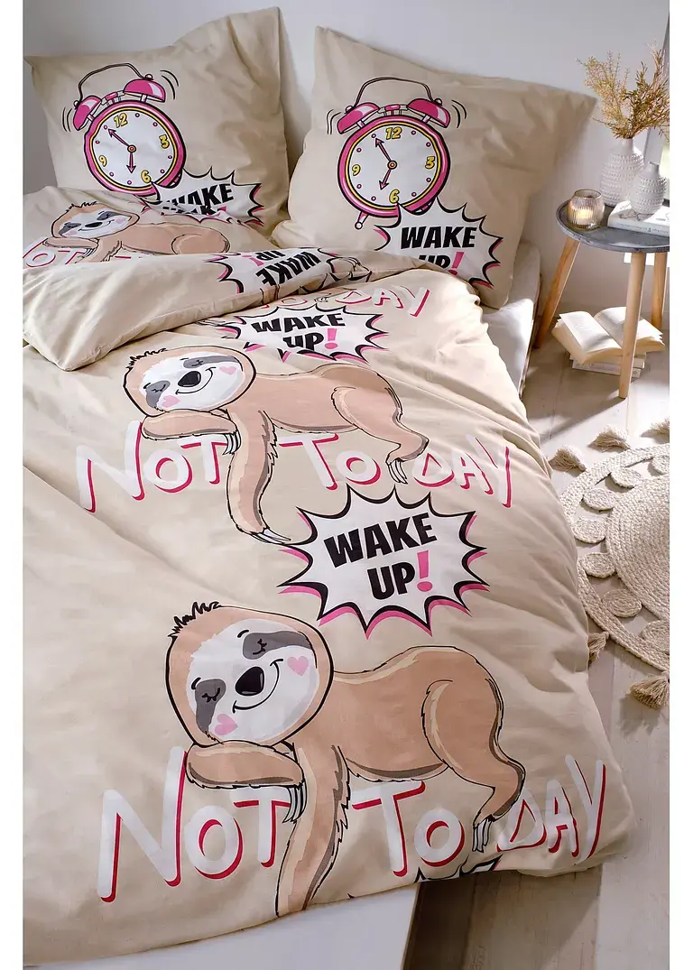 Bonprix Bettwäsche Mit Faultier - Beige Baumwollgemisch