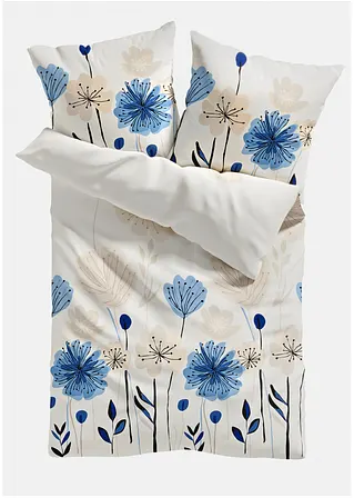 bonprix Bettwäsche mit floralem Design - blau/creme Baumwollgemisch