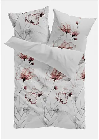 bonprix Bettwäsche mit floralem Design - weiß Baumwollgemisch