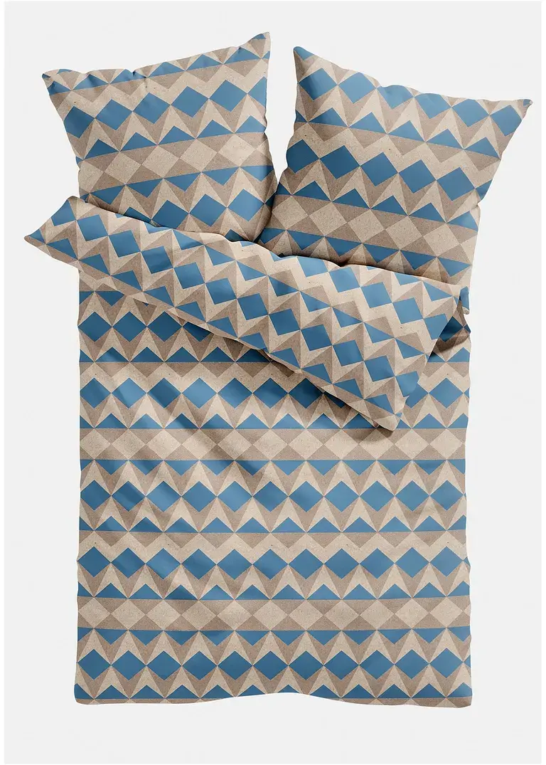 bonprix Bettwäsche mit grafischem Design - blau/beige Baumwollgemisch