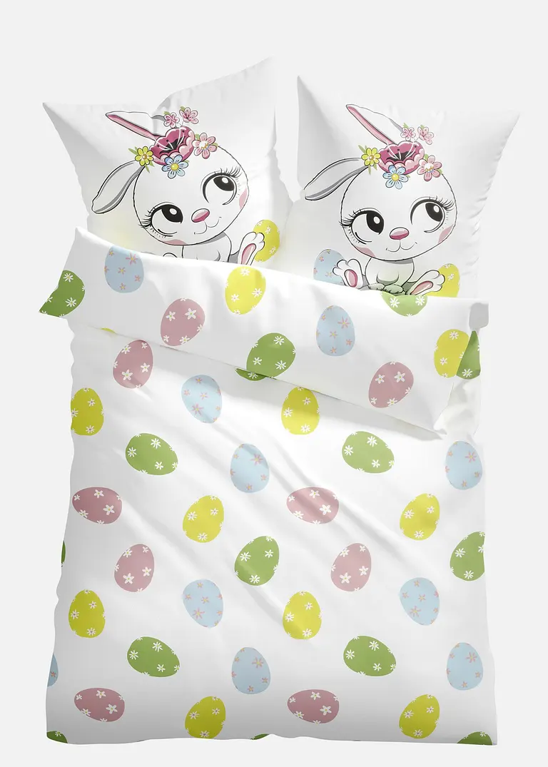 bonprix Bettwäsche mit Hase und bunten Ostereiern - bunt Baumwollgemisch