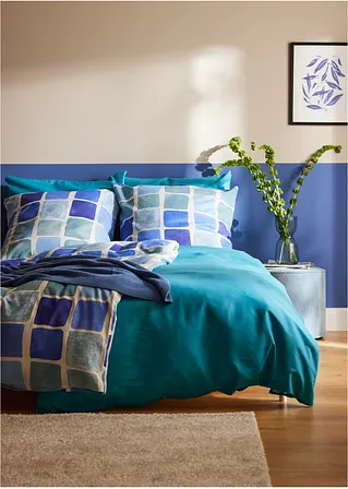 Bonprix Bettwäsche Mit Karomuster - Blau Baumwollgemisch