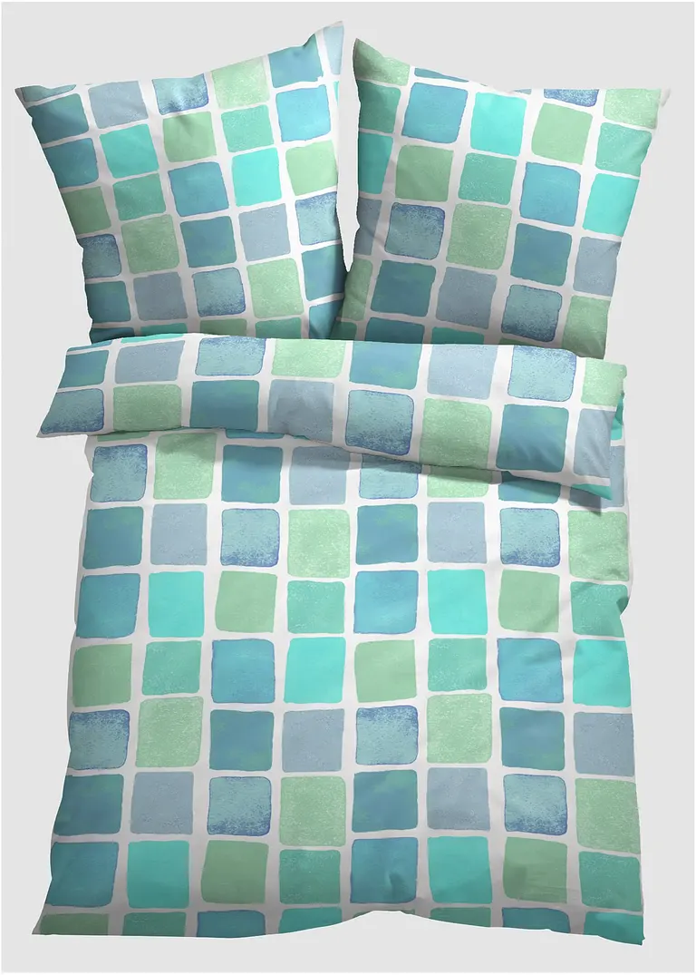 bonprix Bettwäsche mit Karomuster - mint Baumwollgemisch