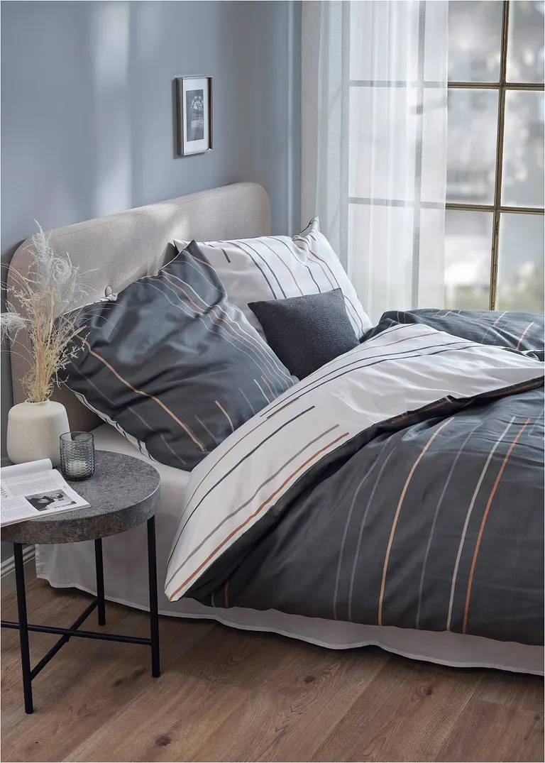 Bonprix Bettwäsche Mit Linien - Grau/weiss Baumwollgemisch