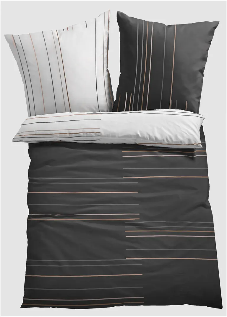 Bonprix Bettwäsche Mit Linien - Grau/weiss Baumwollgemisch