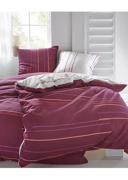 Bonprix Bettwäsche Mit Linien - Lila/weiss Baumwollgemisch