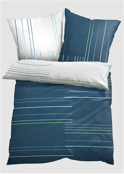 bonprix Bettwäsche mit Linien - petrol/weiss Baumwollgemisch
