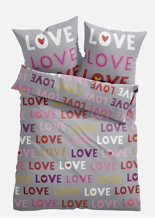 bonprix Bettwäsche mit Love Statement - grau/pink Baumwollgemisch