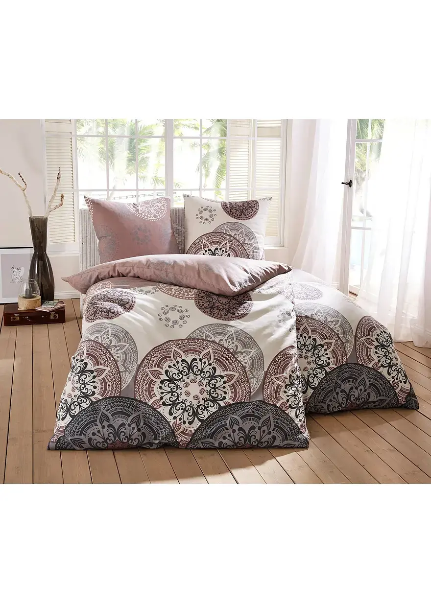 Bonprix Bettwäsche Mit Ornamenten Und Kreisen - Grau Linon