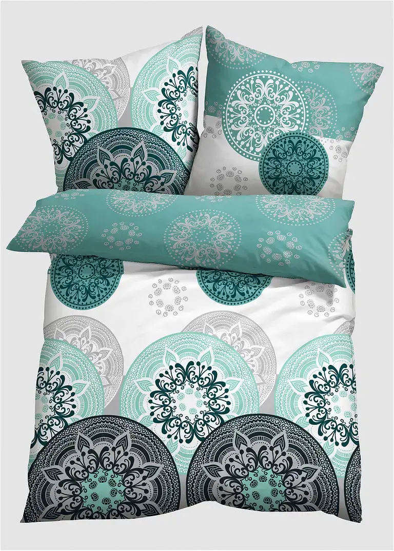 bonprix Bettwäsche mit Ornamenten und Kreisen - petrol Linon