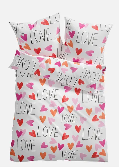 bonprix Bettwäsche mit Schriftzug und Herzen - weiß/rosa Linon