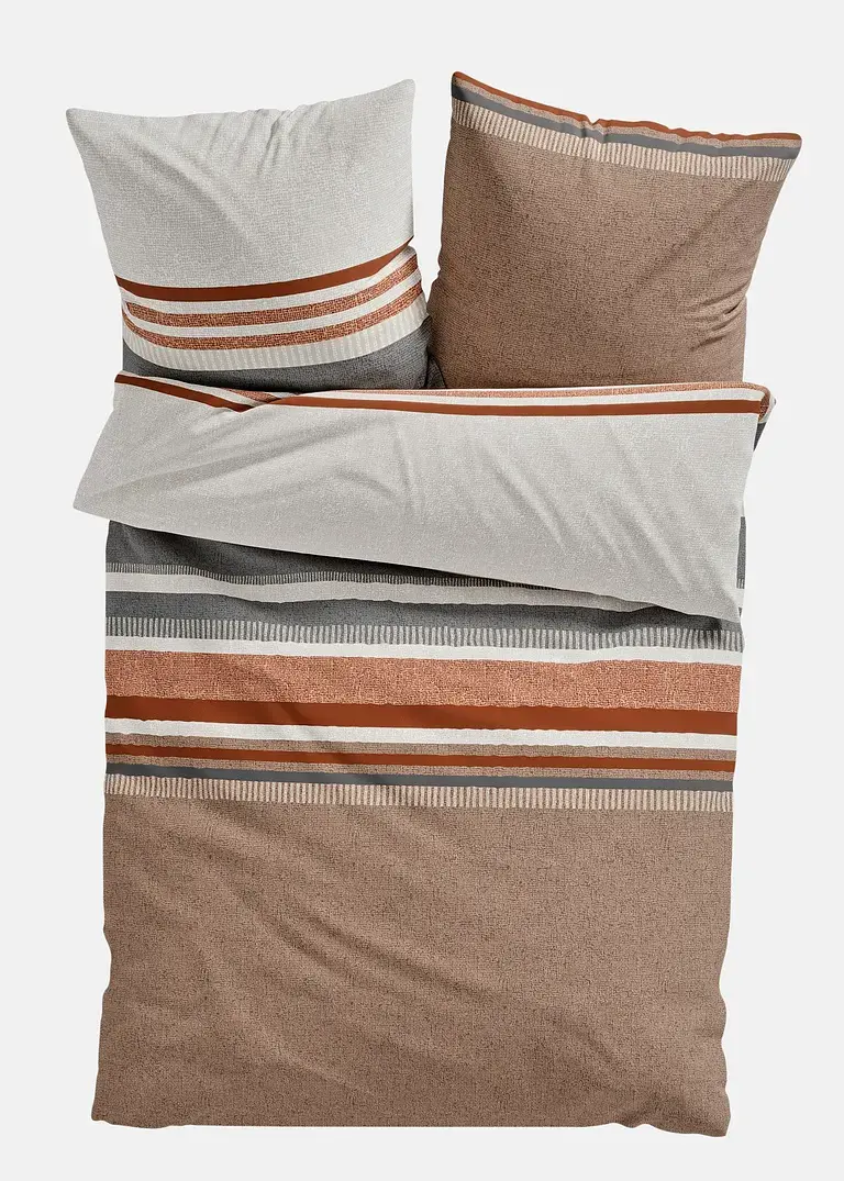 bonprix Bettwäsche mit Streifen in warmen Farben - braun/beige Linon