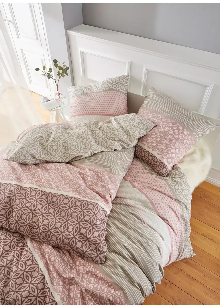 Bonprix Bettwäsche Mit Streifenmuster - Rosa/taupe Baumwollgemisch
