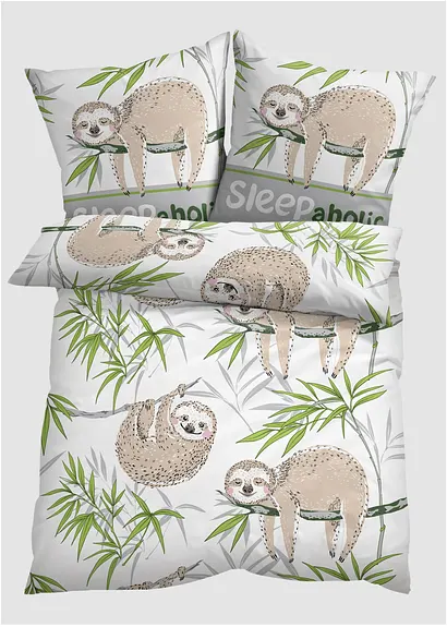 bonprix Bettwäsche mit Tier Motiv Faultier auf Baum - grün Linon
