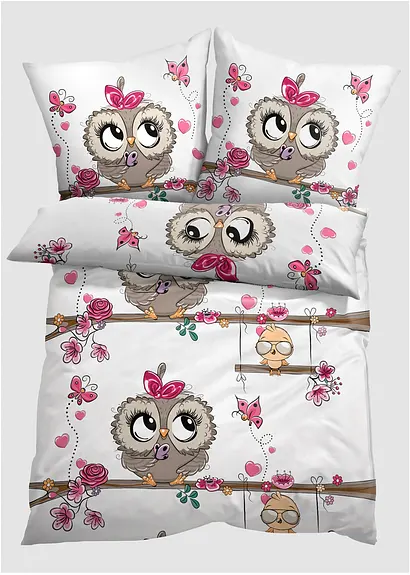 bonprix Bettwäsche mit Tiermotiv - weiss Baumwollgemisch