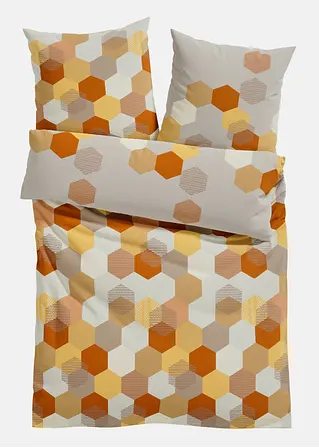 bonprix Bettwäsche mit Wabenmuster in warmen Farben - grau/braun Linon