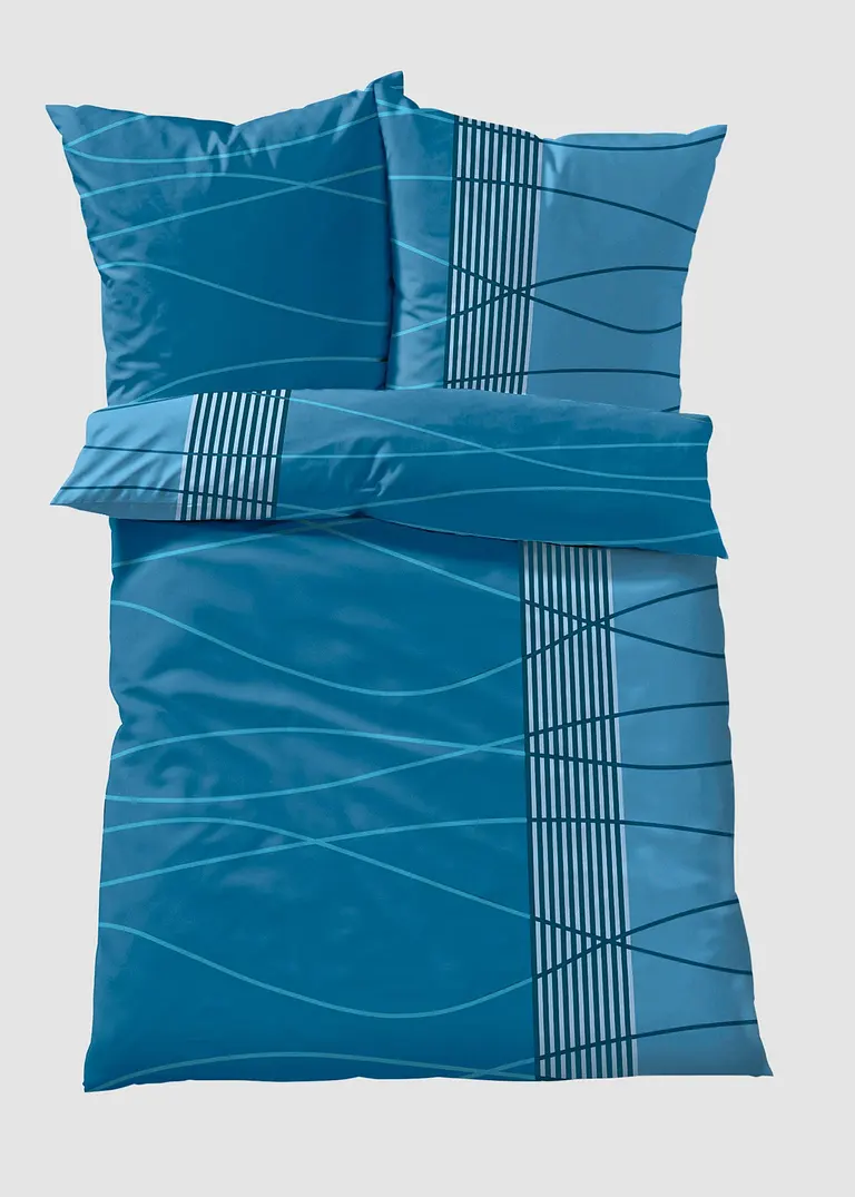 bonprix Bettwäsche mit Wellen in schönen Farben - blau Linon