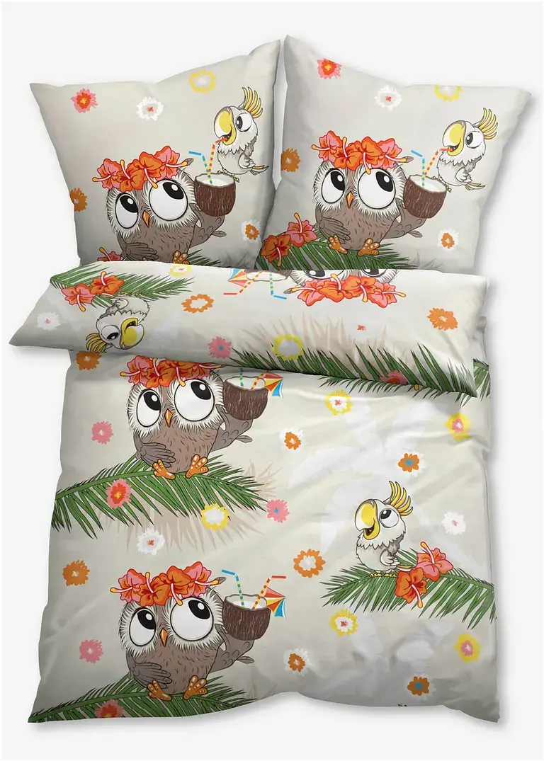 bonprix Bettwäsche mit witzigen Eulen und Vogel Blumen Gimmik