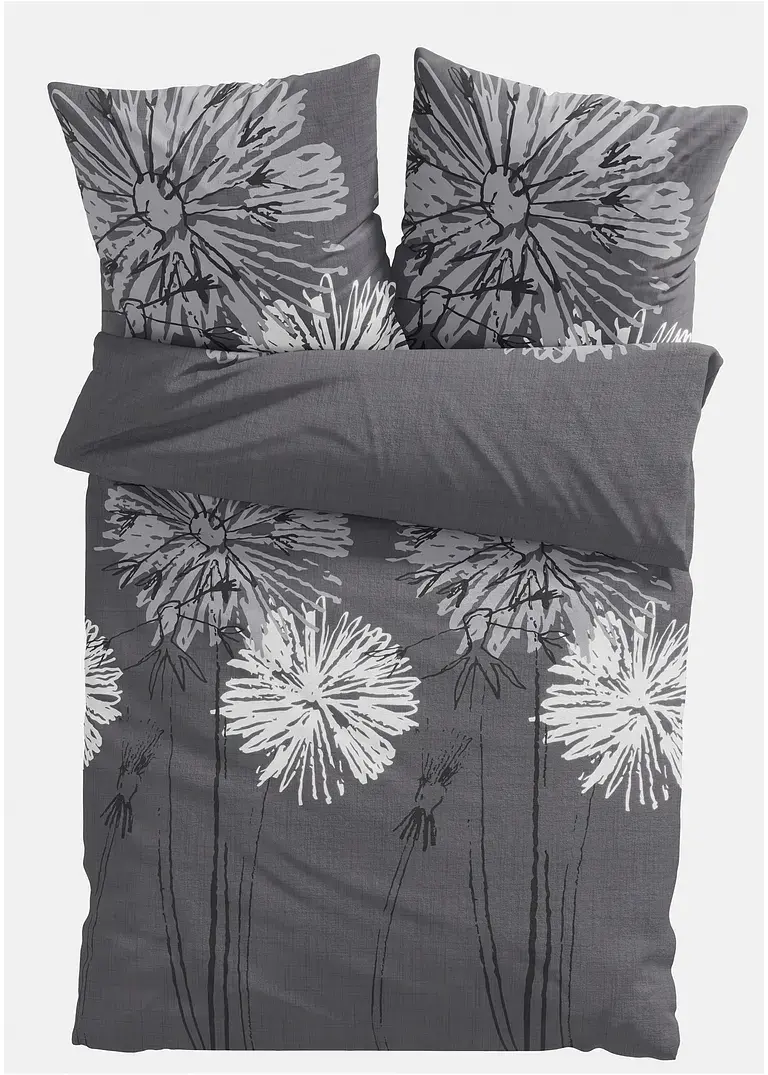 bonprix Bettwäsche mit zartem Pusteblumen Design - grau Baumwollgemisch