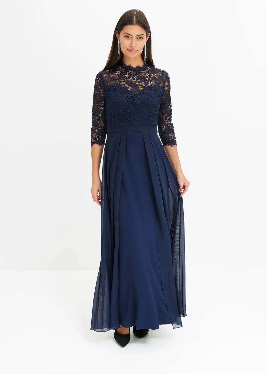 Bonprix Bezauberndes Abendkleid Mit Spitze Im Oberteil Und Einem Rock Aus Strukturiertem Crepe Sowie Einem überlappendem Rock Aus Feinem Chiffon