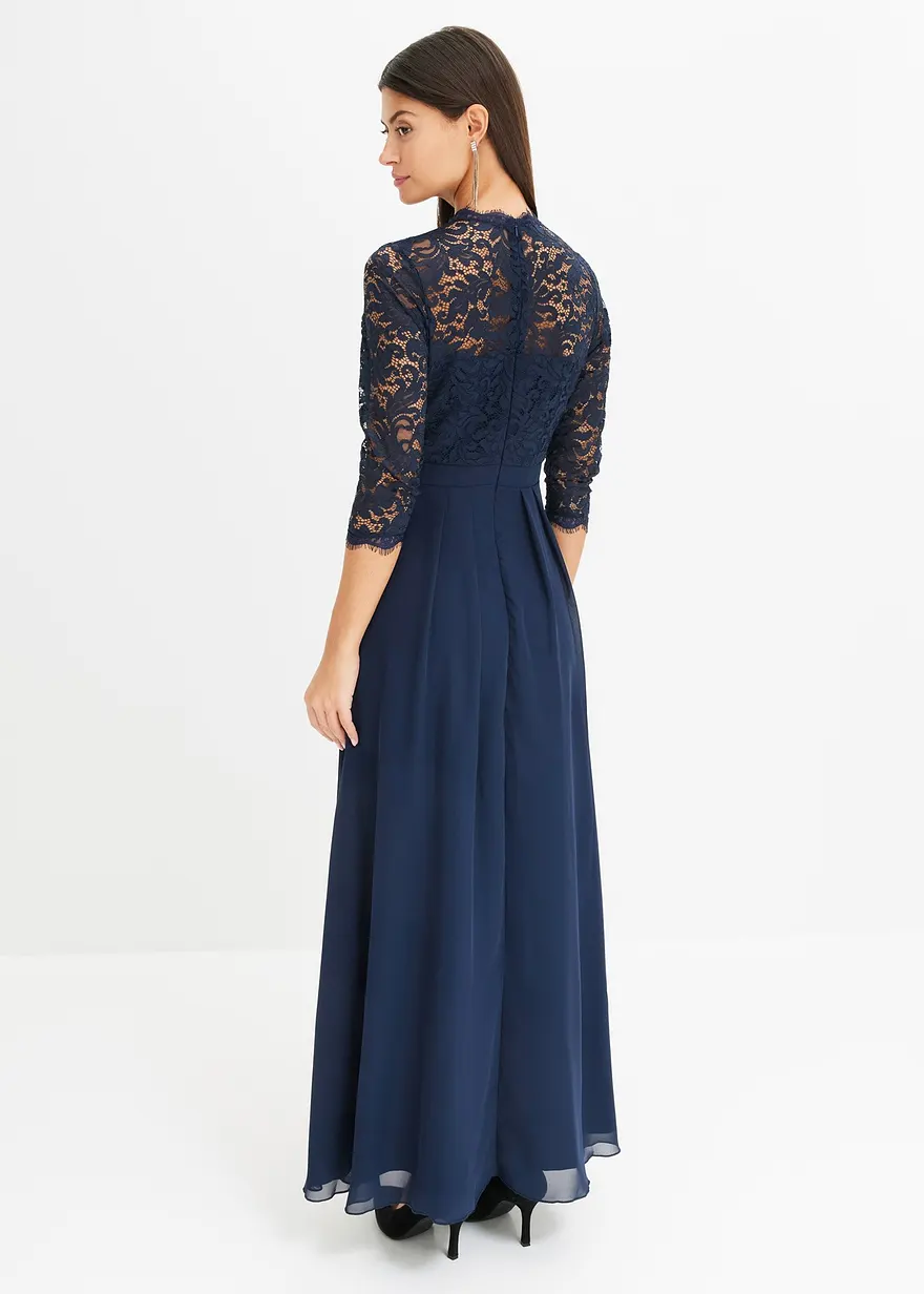 Bonprix Bezauberndes Abendkleid Mit Spitze Im Oberteil Und Einem Rock Aus Strukturiertem Crepe Sowie Einem überlappendem Rock Aus Feinem Chiffon