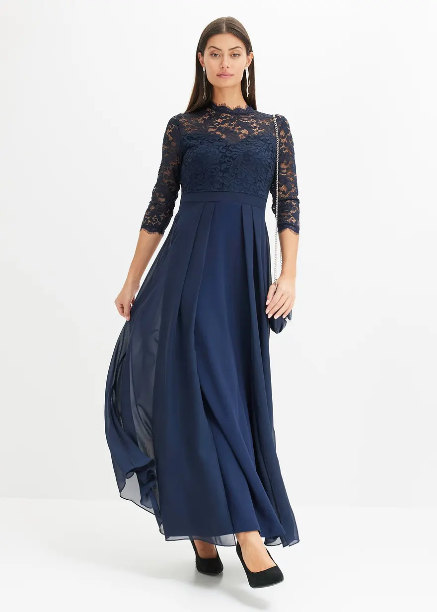 Bonprix Bezauberndes Abendkleid Mit Spitze Im Oberteil Und Einem Rock Aus Strukturiertem Crepe Sowie Einem überlappendem Rock Aus Feinem Chiffon