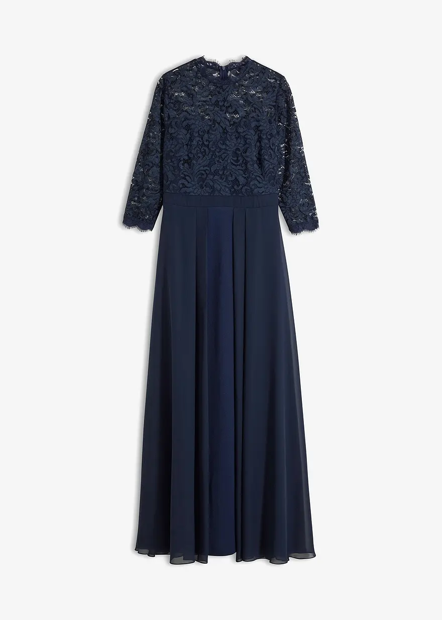 bonprix Bezauberndes Abendkleid mit Spitze im Oberteil und einem Rock aus strukturiertem Crepe sowie einem überlappendem Rock aus feinem Chiffon