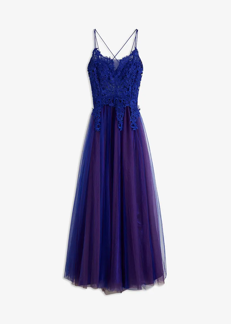 bonprix Bezauberndes Abendkleid mit weitem Rock aus zartem Tüll. Die mit Steinen dekorierter Spitze im Oberteil und der besondere Rückenausschnitt mit Schnür-Detail machen dieses Kleid zu einem wahren Eye-Catcher