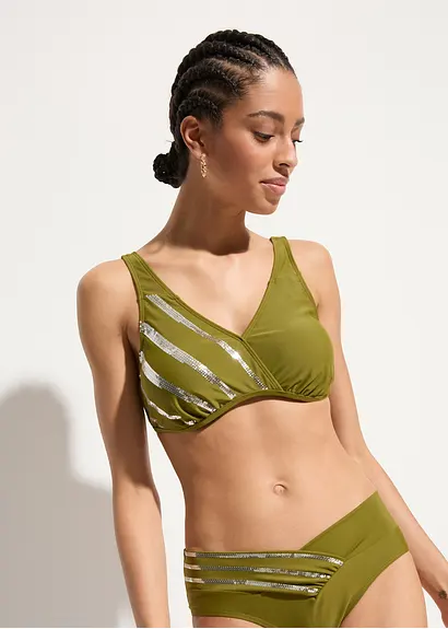 Bonprix Bikini Oberteil Mit Edlen Streifen - Grün Cup C