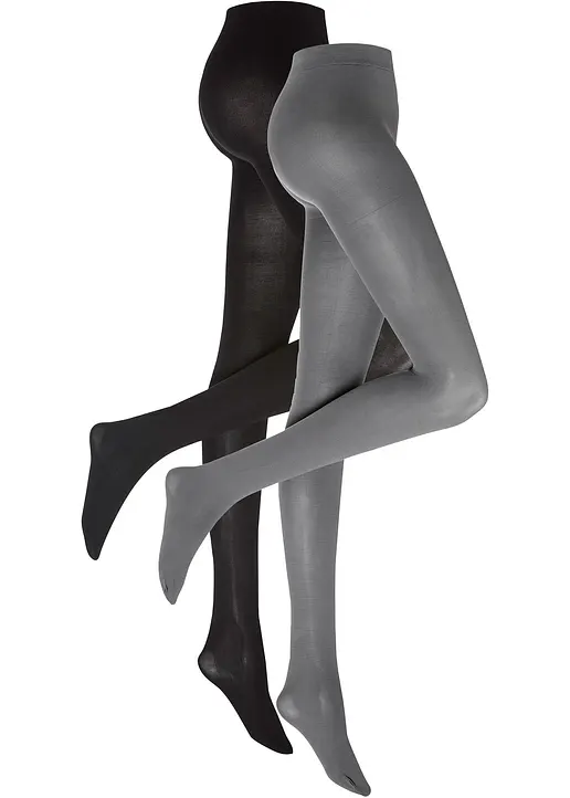 bonprix Blickdichte Strumpfhose im Doppelpack - schwarz/grau