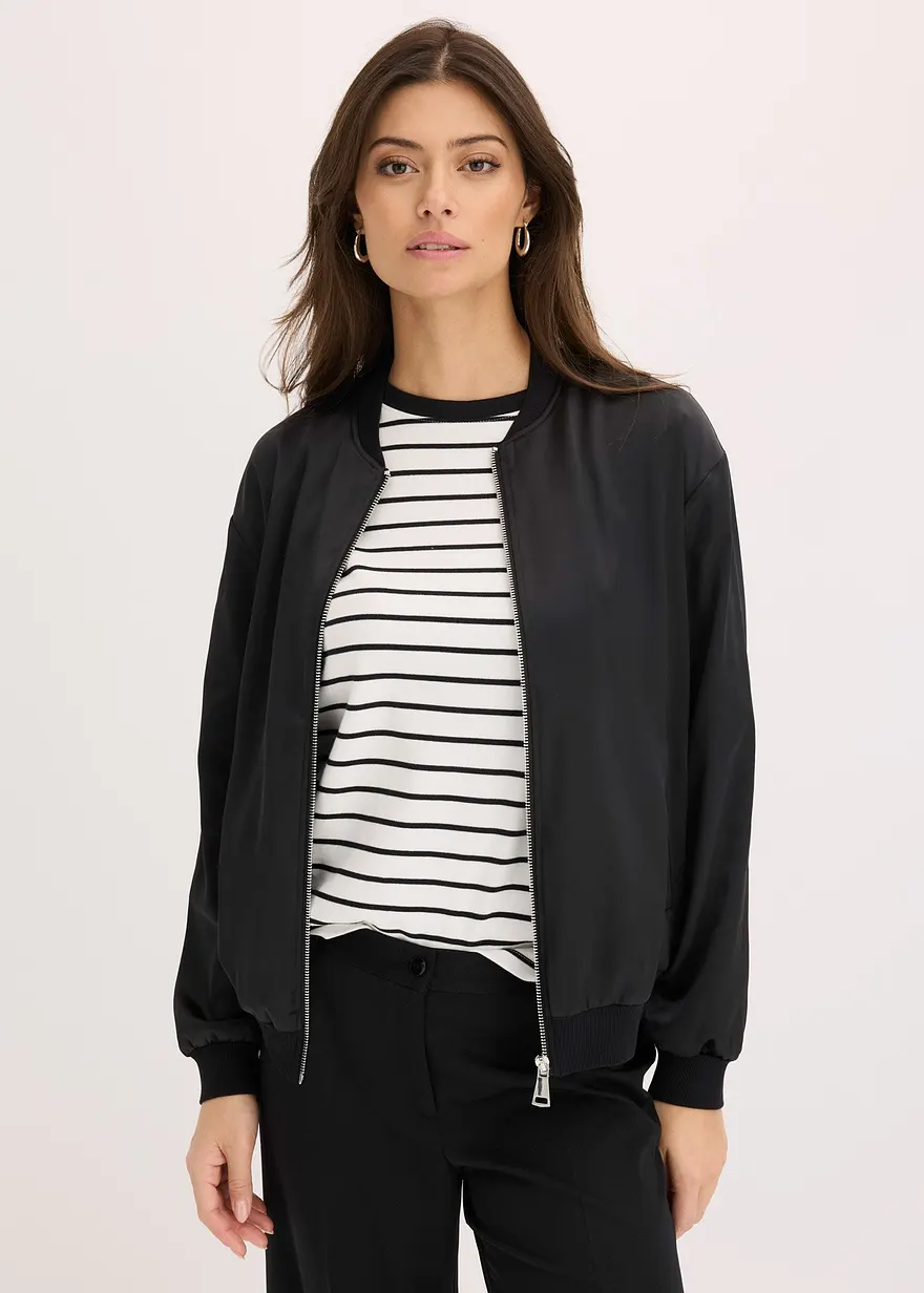 Bonprix Blouson-Jacke Aus Hochwertigem Satin - Schwarz - Damen