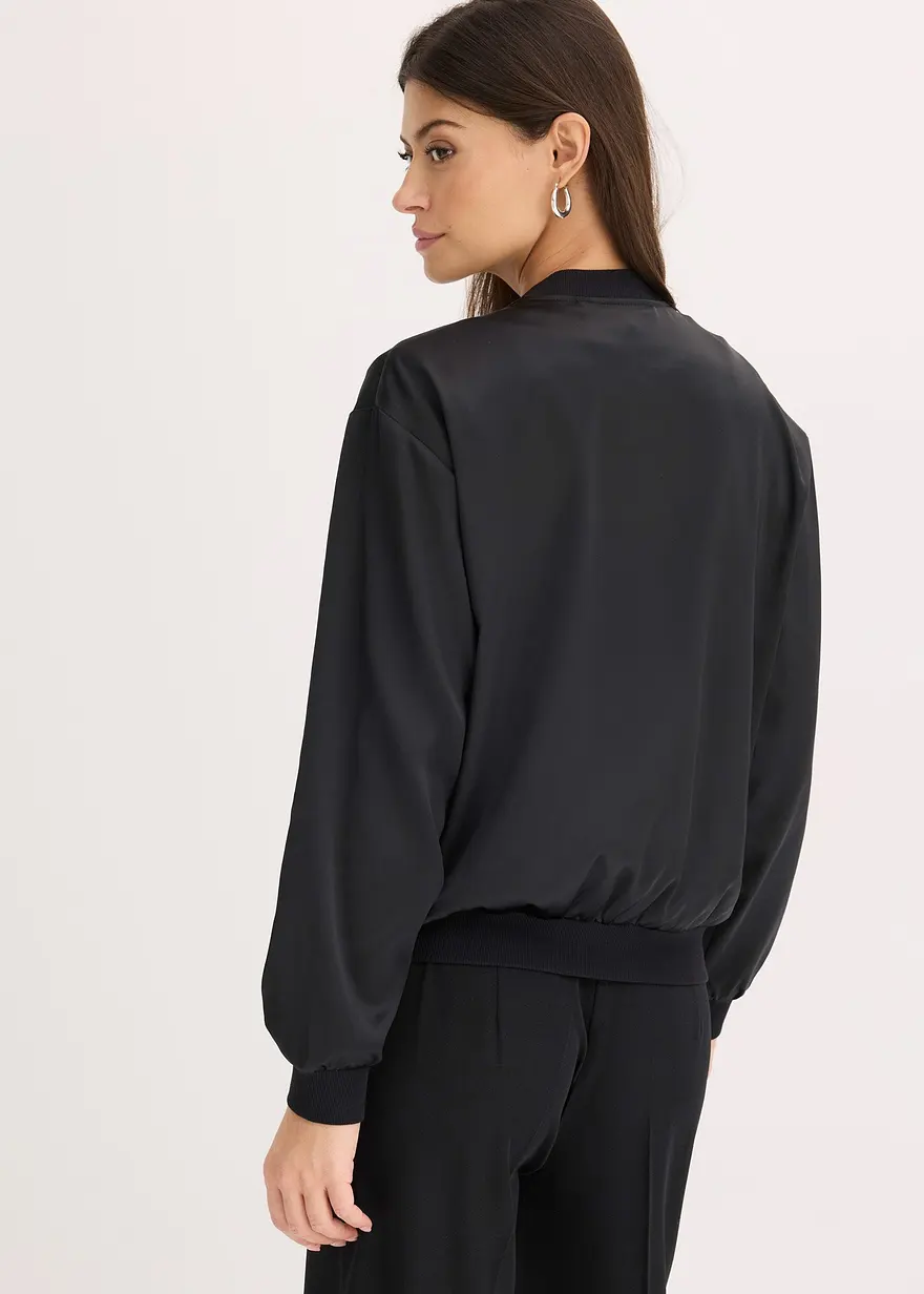 Bonprix Blouson-Jacke Aus Hochwertigem Satin - Schwarz - Damen